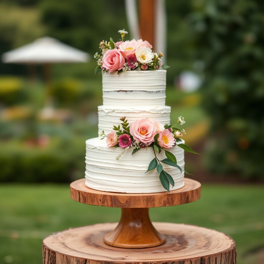 Two-tier naked cake with garden florals